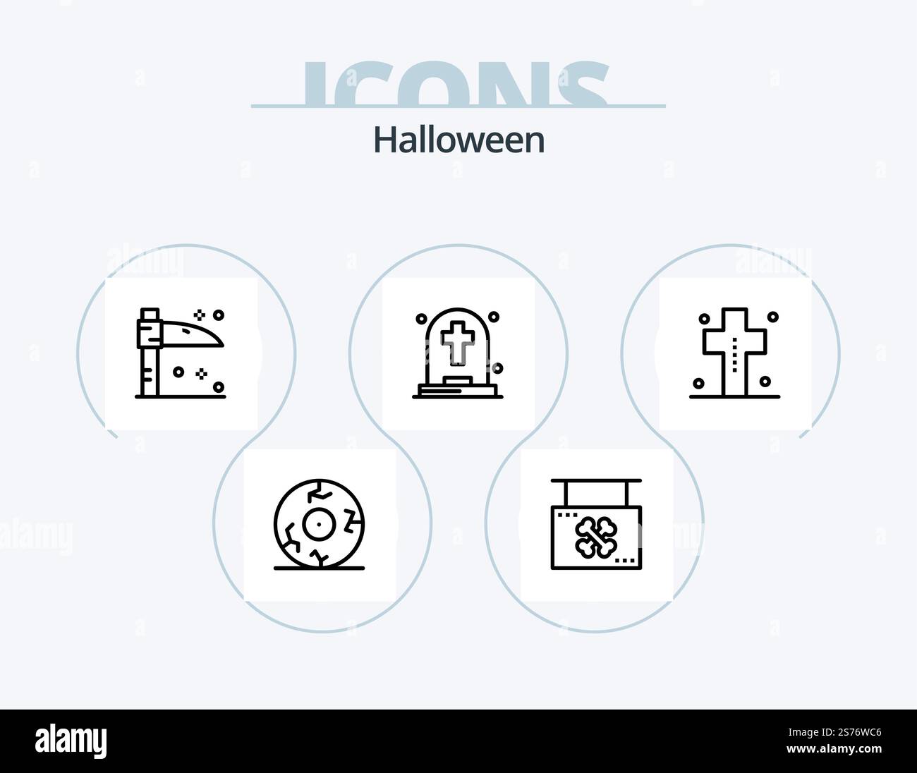 Halloween Line Icon Pack 5 Icon Design. fantasma. scythe. casket. vacanza. orribile Illustrazione Vettoriale