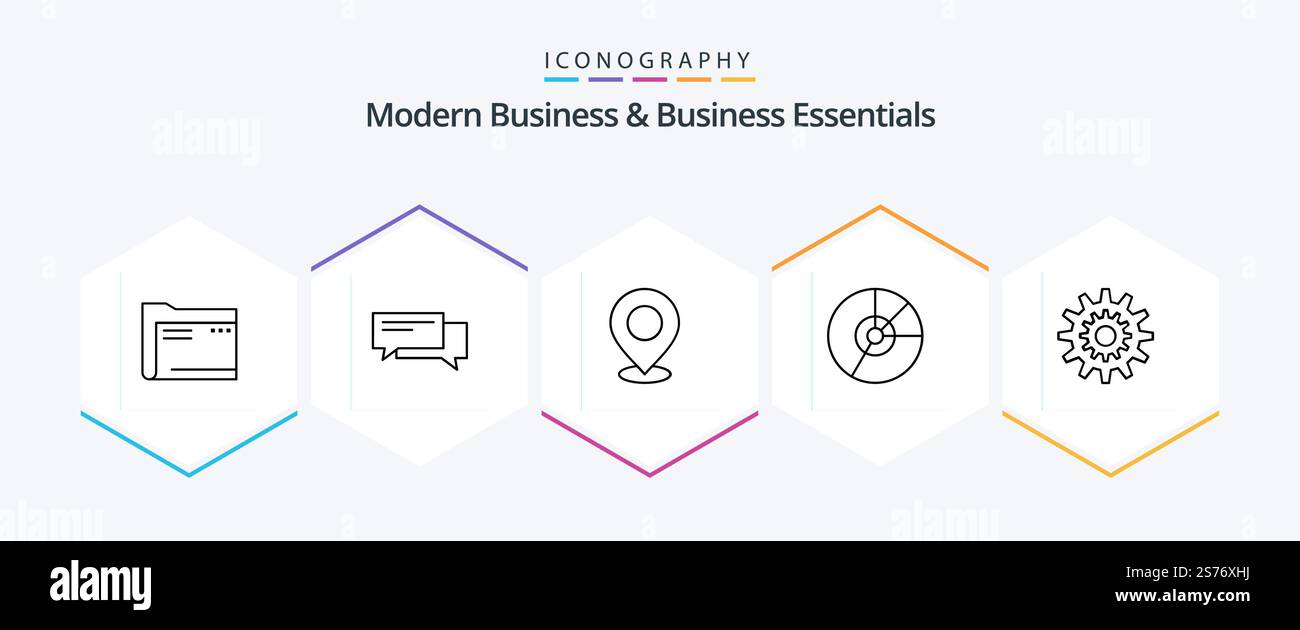 Pacchetto icone Modern Business and Business Essentials 25 Line con marker. mappa. bolla. posizione. sociale Illustrazione Vettoriale