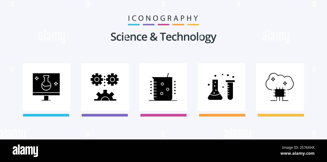 Pacchetto icone Science and Technology Glyph 5 con cloud networking incluso. servizi basati su cloud. meccanizzazione. laboratorio. industria chimica. Design delle icone creative Illustrazione Vettoriale