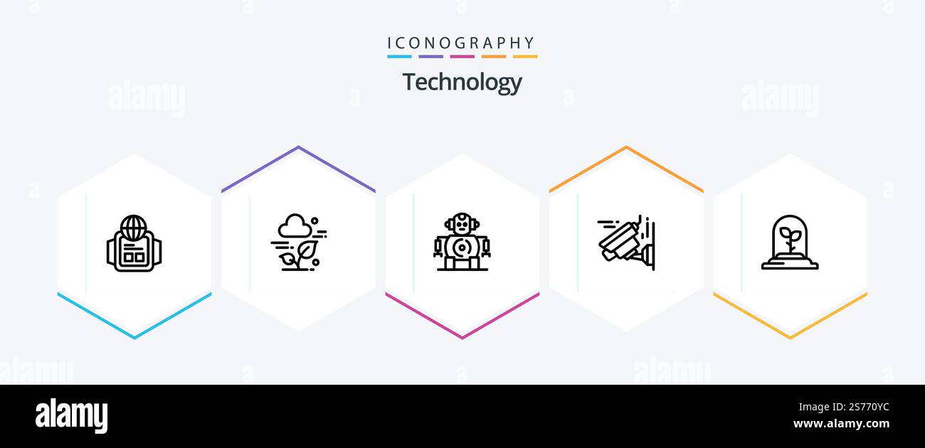 Pacchetto icone della tecnologia 25 Line che include . pianta. robotica. foglia. tecnologia Illustrazione Vettoriale