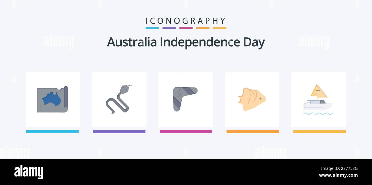 Australia Independence Day Flat 5 Icon Pack, corallo incluso. arma. india. viaggi. boomerang. Icone creative Design Illustrazione Vettoriale