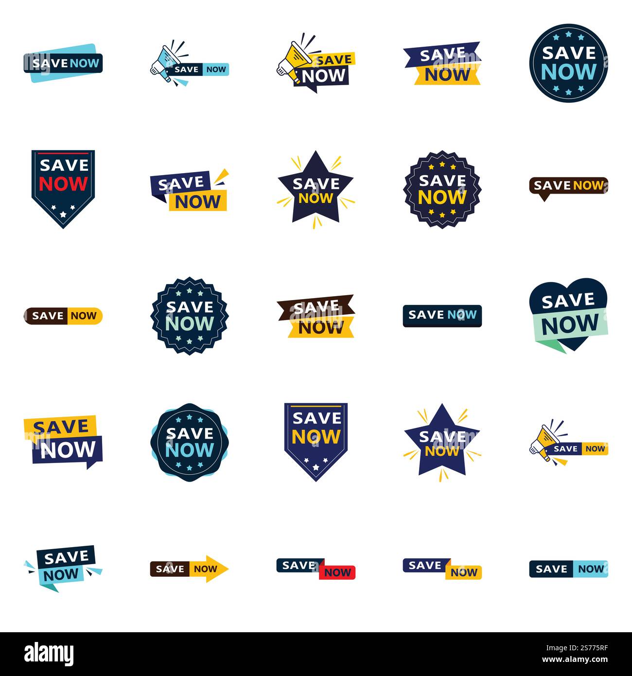 Risparmia ora 25 nuovi elementi tipografici per una vivace campagna di risparmio Illustrazione Vettoriale