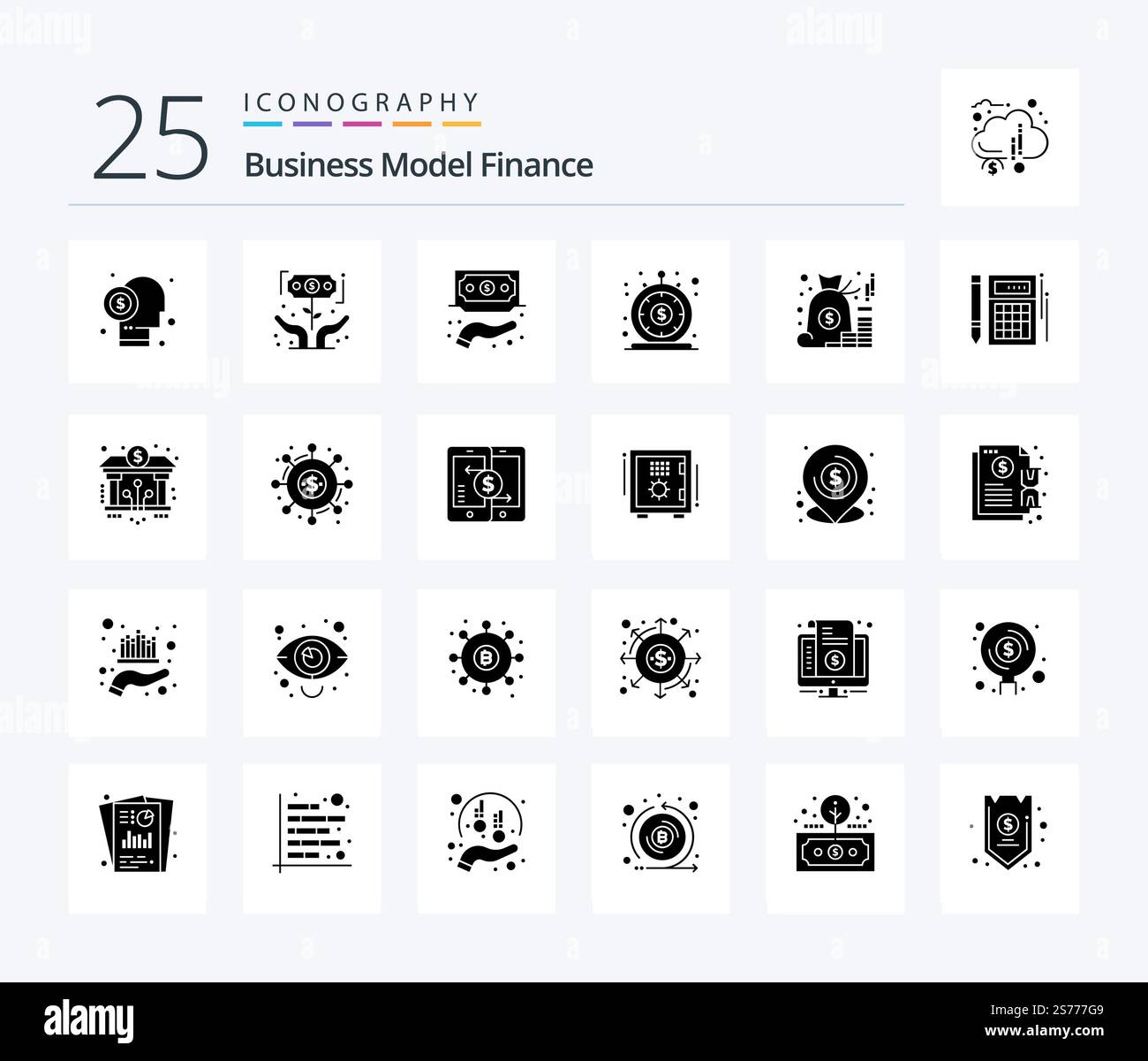Finanza 25 Solid Glyph pacchetto icona compreso il prestito. finanza. investitore. servizio. fondi Illustrazione Vettoriale