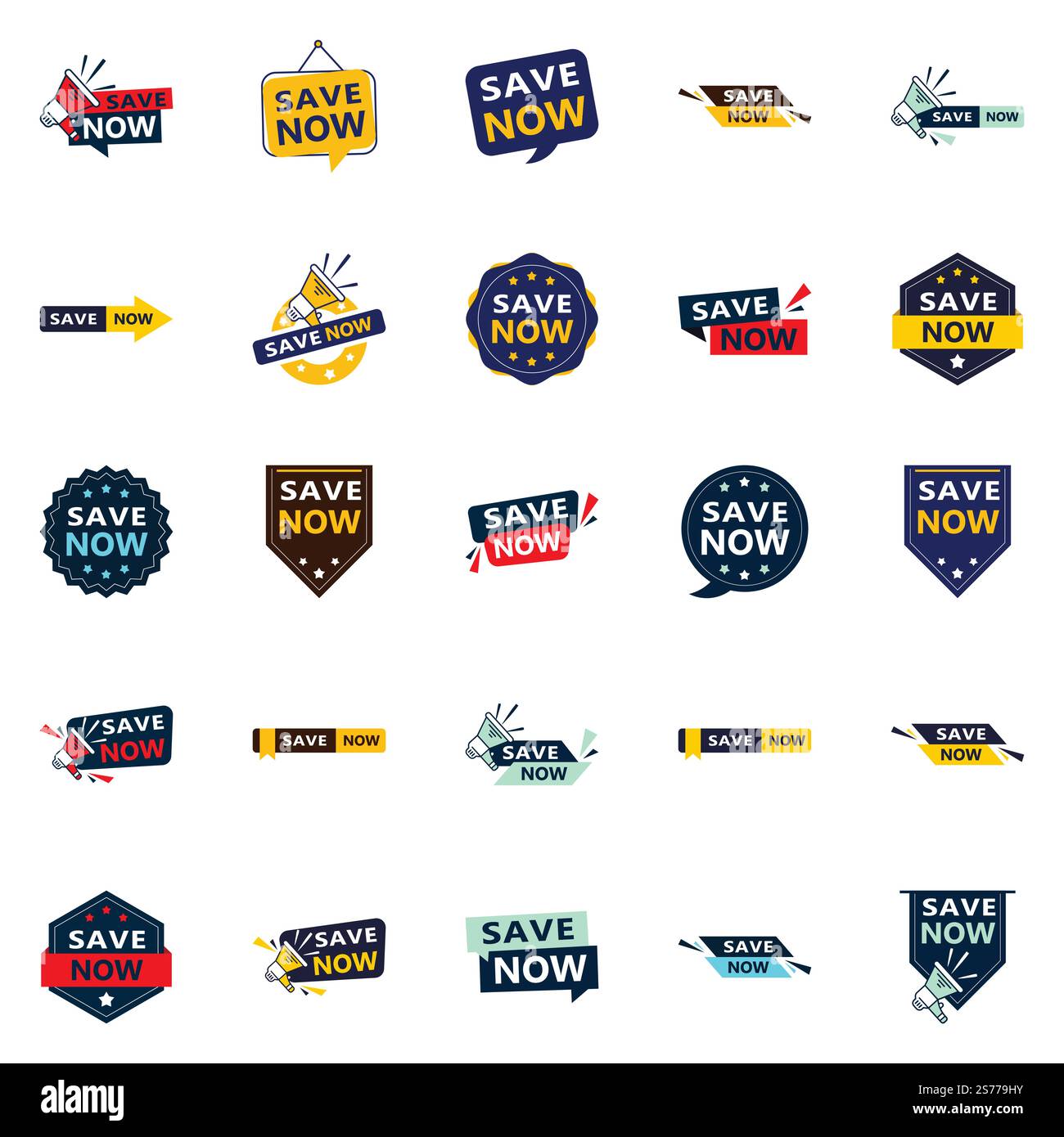25 elementi tipografici professionali per un messaggio di salvataggio lucido Salva ora Illustrazione Vettoriale