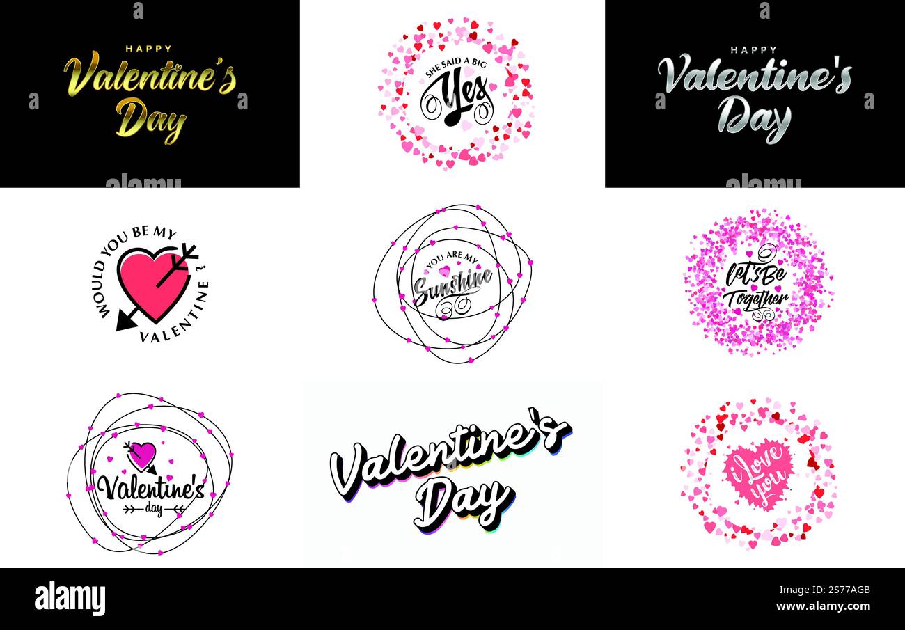 Buon San Valentino, lettere a mano, testo e cuore. illustrazione vettoriale isolata su sfondo bianco Illustrazione Vettoriale