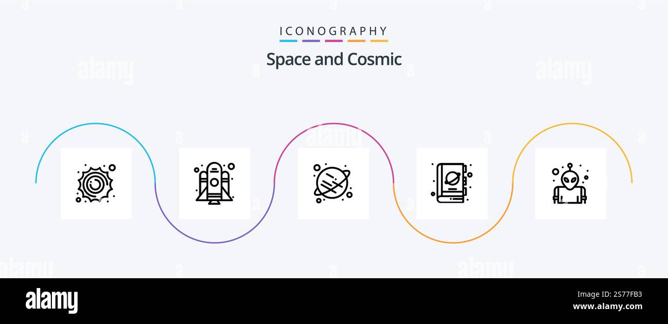 Pacchetto icone Space Line 5 comprensivo di spazio. alieno. saturno. spazio. pianeta Illustrazione Vettoriale