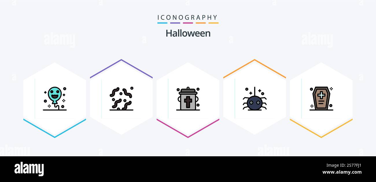 Pacchetto icone FilledLine di Halloween 25 con spaventoso. casket. bottiglia. ragno. halloween Illustrazione Vettoriale