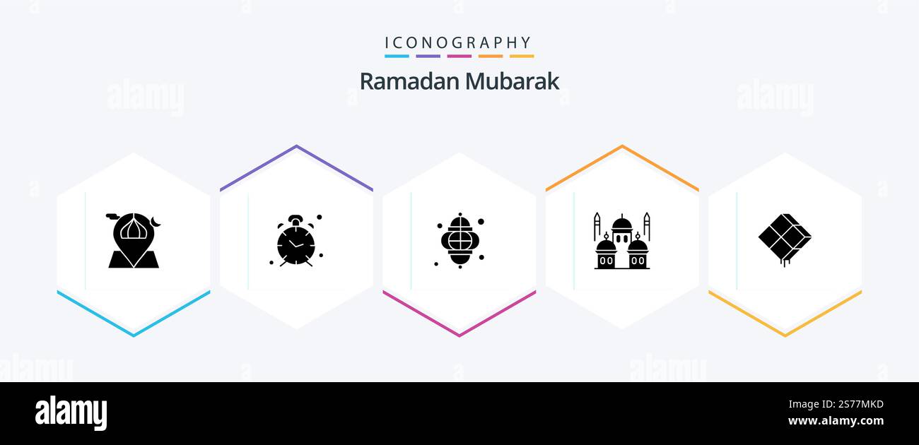 Pacchetto icone Ramadan 25 Glyph incluso islam. moschea. promemoria. festival. ramadan Illustrazione Vettoriale