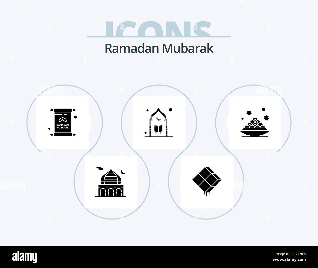 Ramadan Glyph Icon Pack 5 Icon Design. moschea. islam. ramadhan. mubarak. iftar Illustrazione Vettoriale