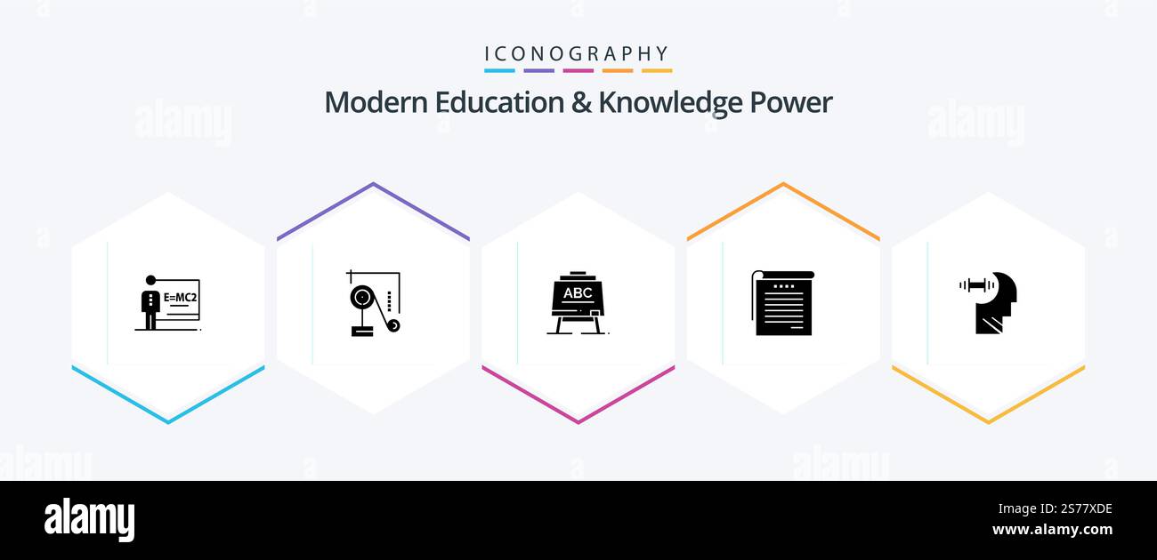Modern Education and Knowledge Power 25 Glyph Icon Pack che include brian . note per gli studenti. apprendimento. libri . studente Illustrazione Vettoriale