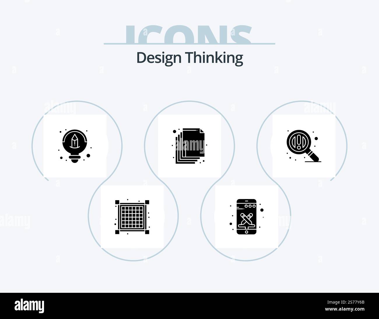 Design Thinking Glyph Icon Pack 5 Icon Design. . zoom. design. ricerca. livelli Illustrazione Vettoriale
