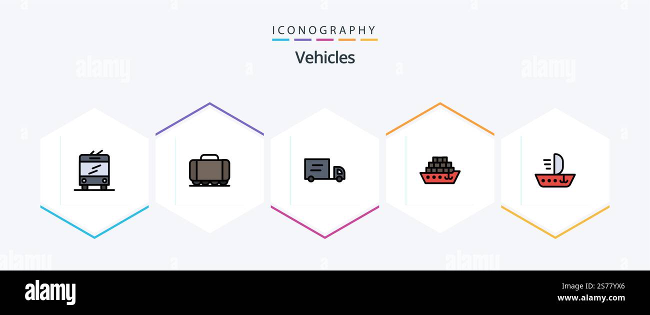 Veicoli 25 pacchetto icone FilledLine incluso . . carico. vaso. nave Illustrazione Vettoriale