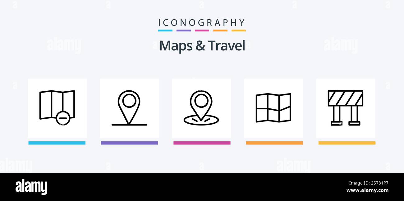 Mappe e Travel Line 5 pacchetto icone incluso . stella. navigazione. bussola. Icone creative Design Illustrazione Vettoriale