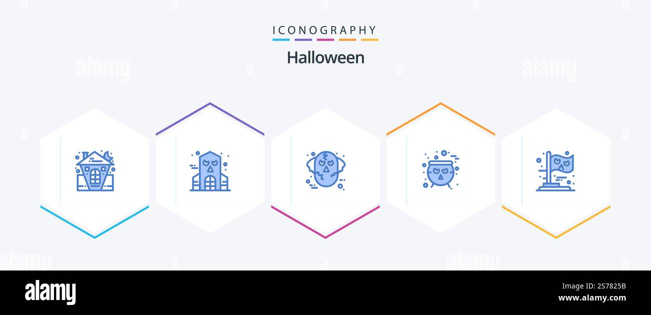 Halloween 25 pacchetto icona blu con bandiera. halloween. male. calderone. lupo Illustrazione Vettoriale