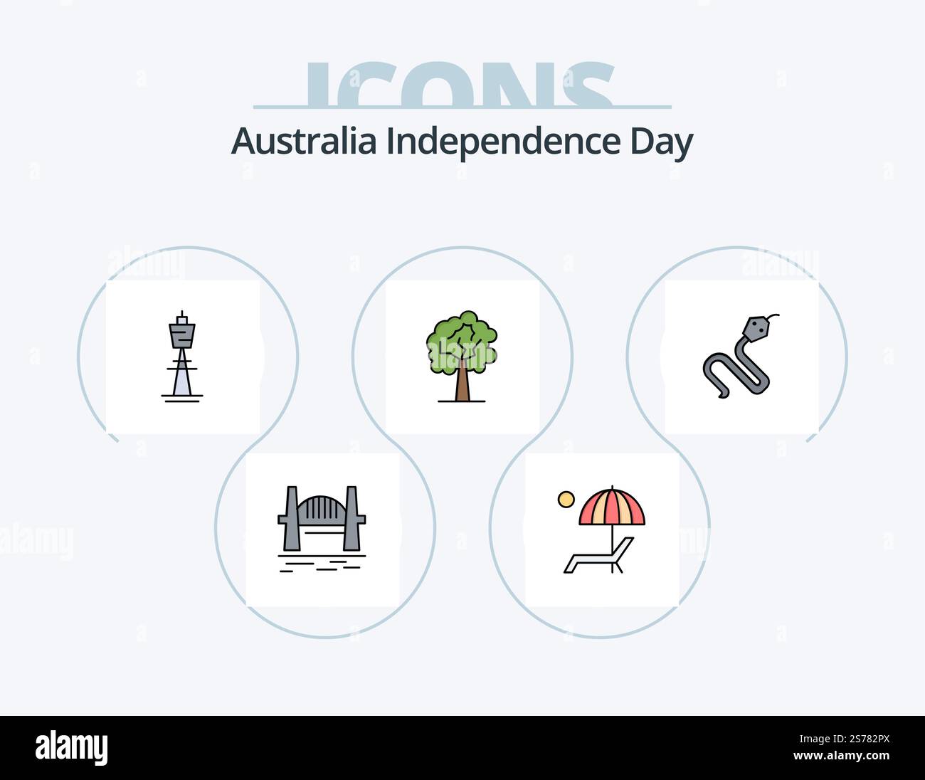 Australia Independence Day Line riempito icona Pack 5 icona Design. paese. re. orizzontale. india. animale Illustrazione Vettoriale