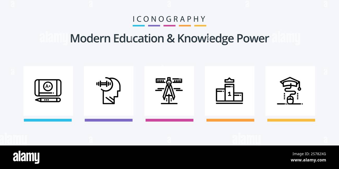 Modern Education and Knowledge Power Line 5 Icon Pack incluso Expariment. online. istruzione. graduazione. istruzione. Icone creative Design Illustrazione Vettoriale