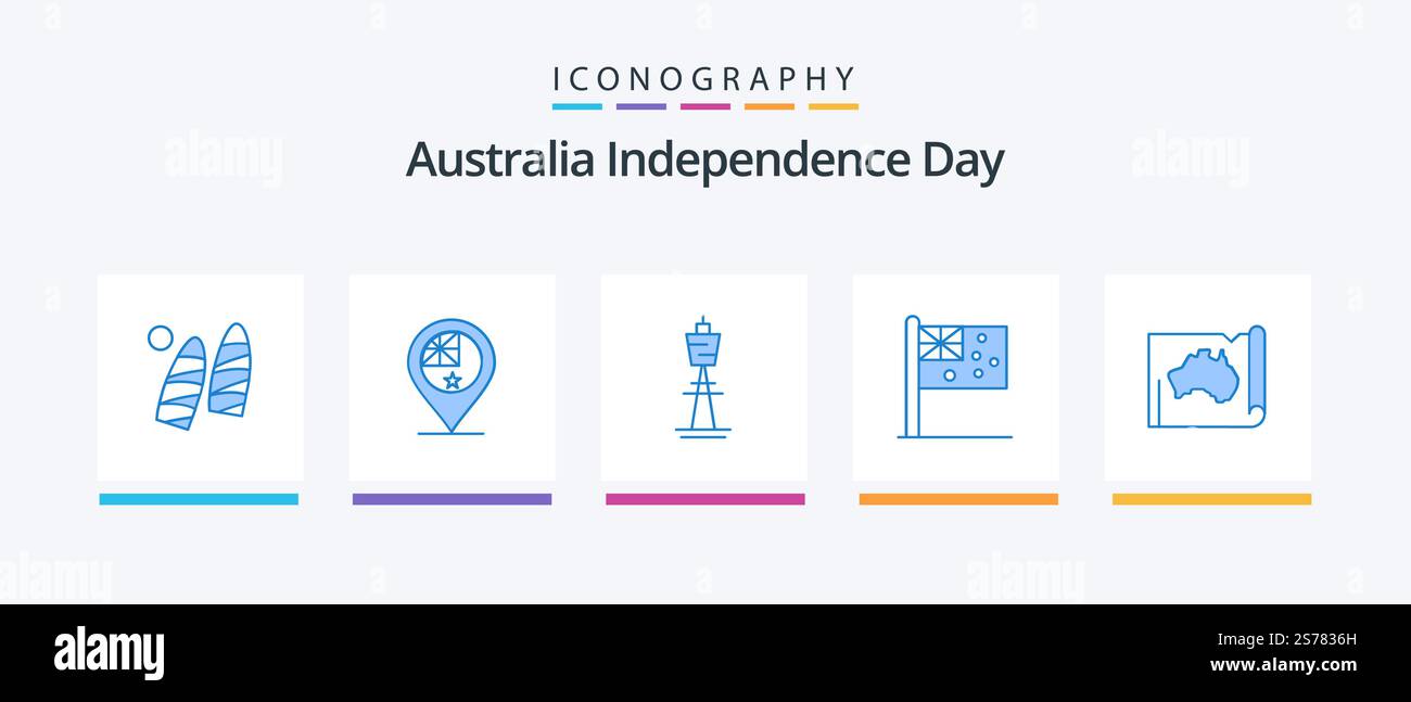 Australia Independence Day Blue 5 pacchetto icone con bandiera. australia. posizione. torre tv. sydney. Icone creative Design Illustrazione Vettoriale