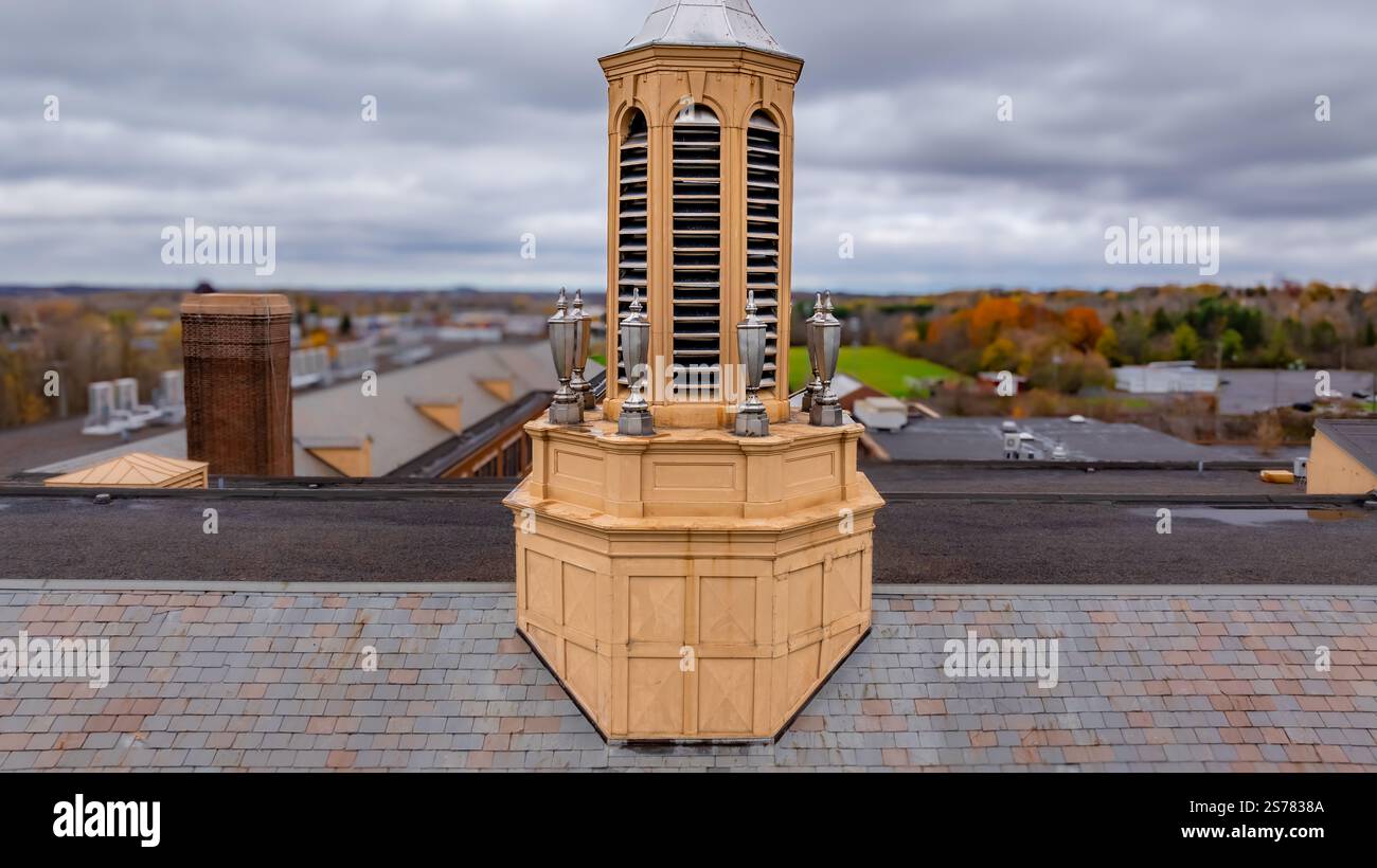 Cupola su tegole in ardesia in un edificio storico. Materiale per tetti attraente e resistente. Foto Stock