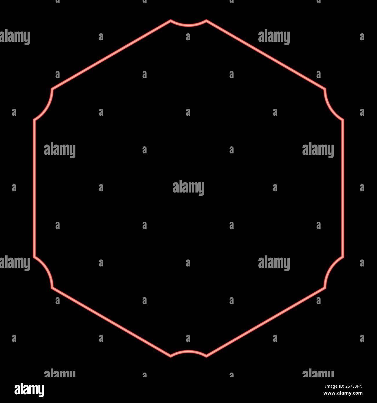 Esagonale al neon con angoli arrotondati immagine vettoriale di colore rosso luce piatta. Esagono al neon con angoli arrotondati vettoriale di colore rosso immagine piatta Illustrazione Vettoriale
