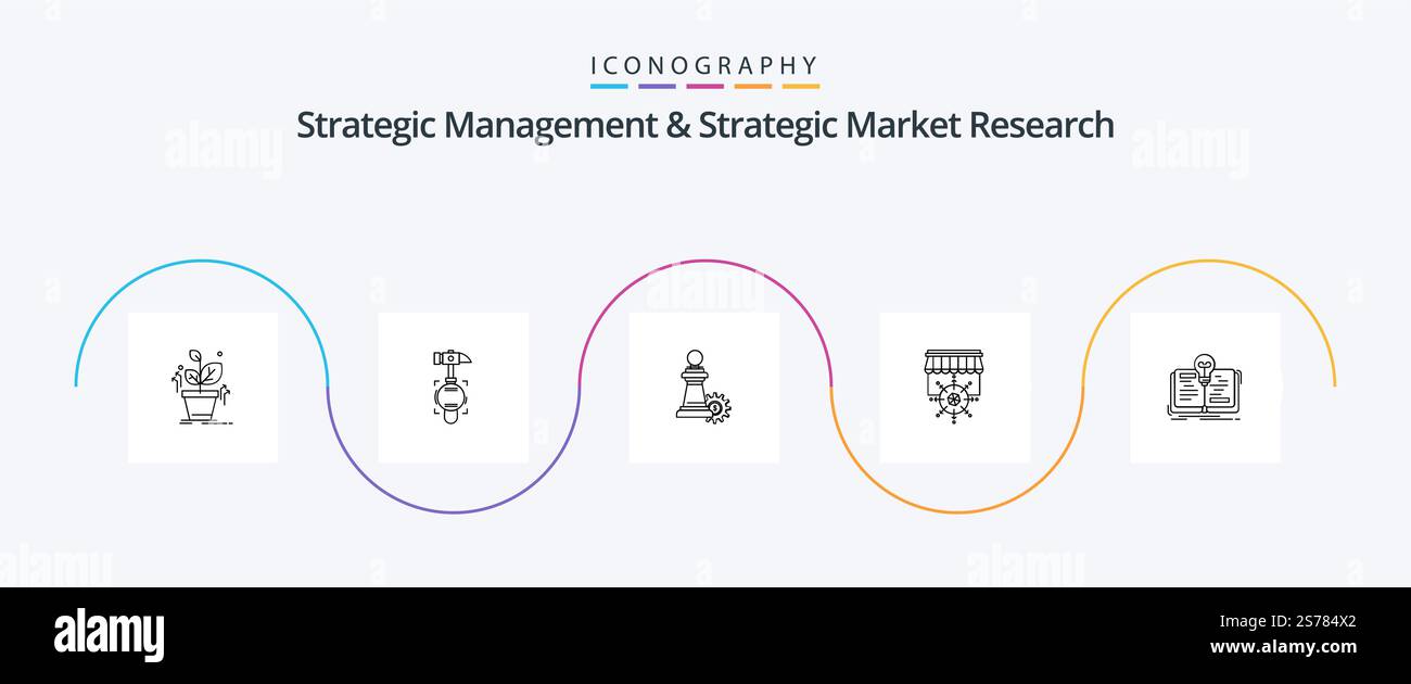 Strategic Management and Strategic Market Research Line 5 Icon Pack idea inclusa. business. scacchi. obiettivo. negozio Illustrazione Vettoriale