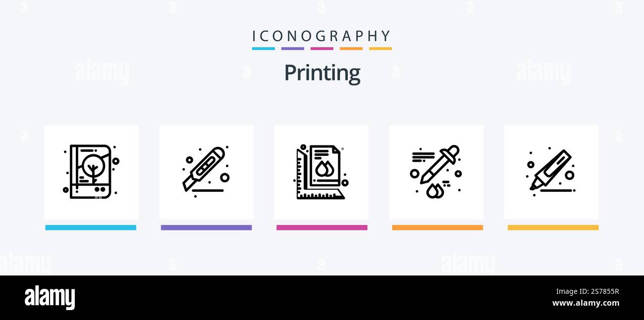 Stampa del pacchetto icone linea 5 incluso il disegno. carta. stampa. quotidiano. rivista. Icone creative Design Illustrazione Vettoriale
