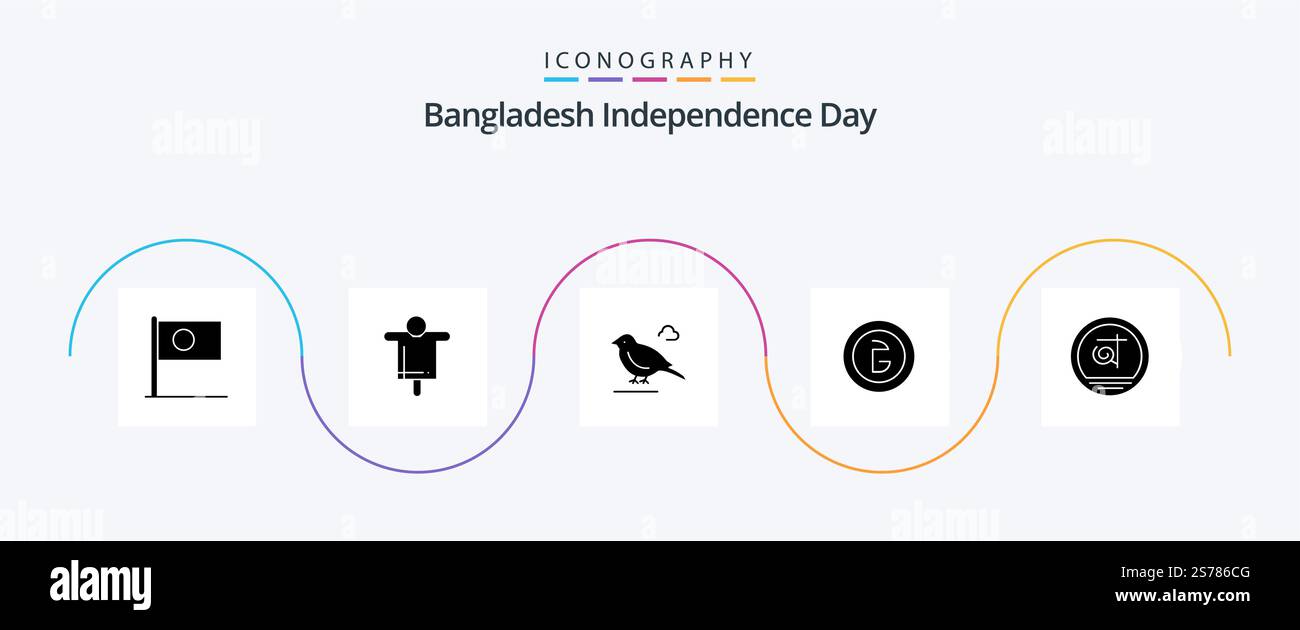 Bangladesh Independence Day Glyph 5 pacchetto icone compreso denaro. valuta. cavecrow. business. sparrow Illustrazione Vettoriale