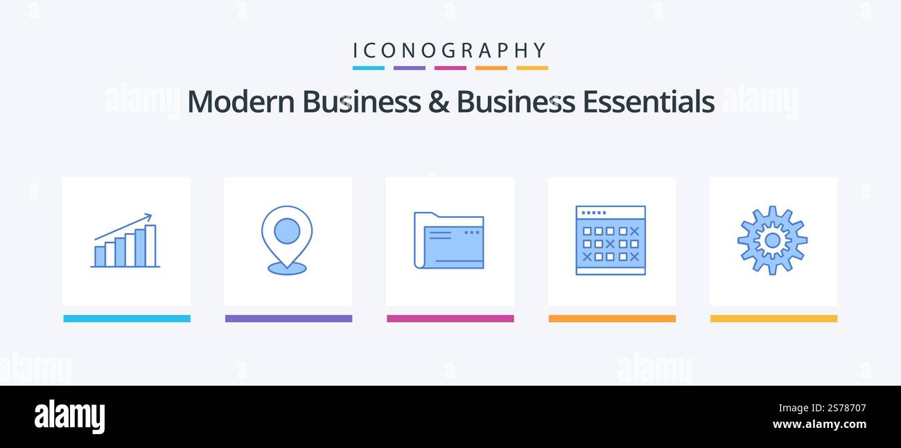 Modern Business and Business Essentials Blue 5 Icon Pack, computer incluso. cartella. mappa. puntatore. luogo. Icone creative Design Illustrazione Vettoriale