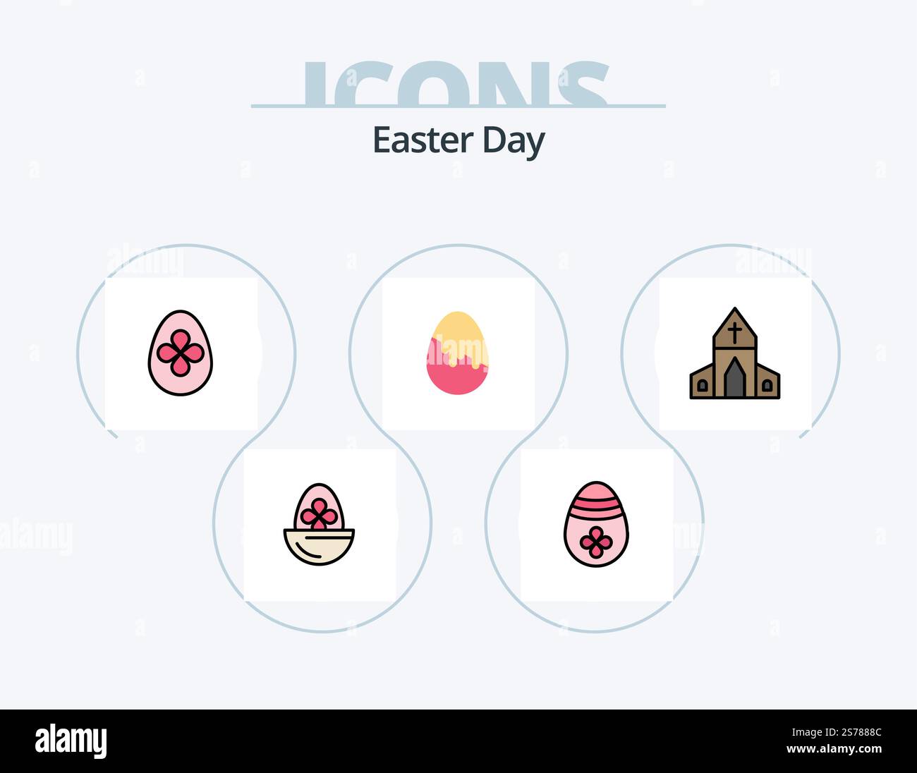 Easter Line riempito icona Pack 5 icona Design. pasqua. candela. pasqua. croce. casa Illustrazione Vettoriale