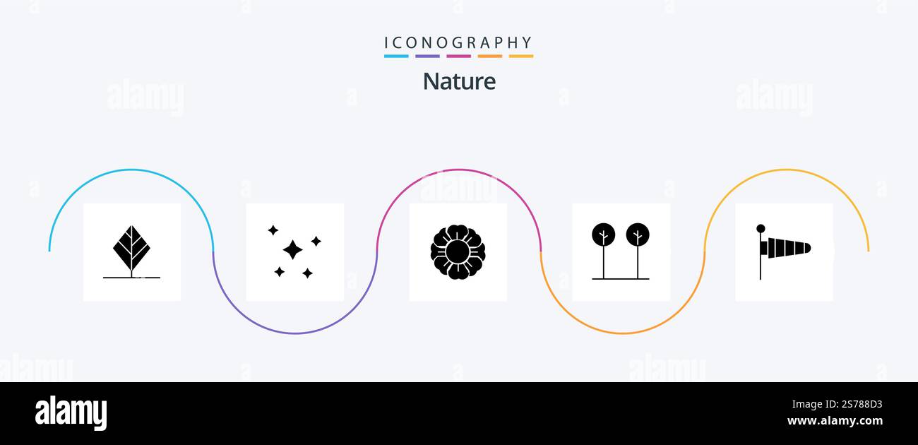 Pacchetto icone Nature Glyph 5 con paracadute. pianta. cielo. natura. eco Illustrazione Vettoriale