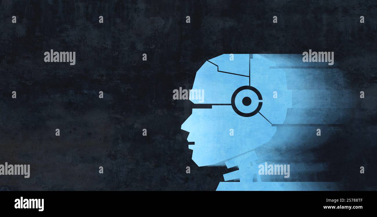 AI Agent Customer Service Chatbot e Robotic Text or Voice Automation sostituendo gli esseri umani come tecnologia e robot di aiuto umano per dipendenti o robot A. Foto Stock