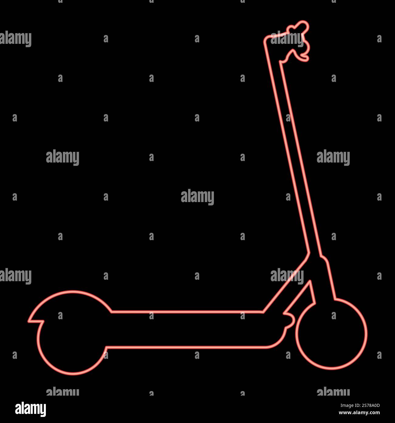 Scooter al neon tecnologia elettrica moderna per il trasporto ecologico per la città trotinette colore rosso immagine vettoriale luce piatta. Scooter al neon tecnologia elettrica moderna per il trasporto ecologico della trotinetta cittadina colore rosso immagine vettoriale stile piatto Illustrazione Vettoriale