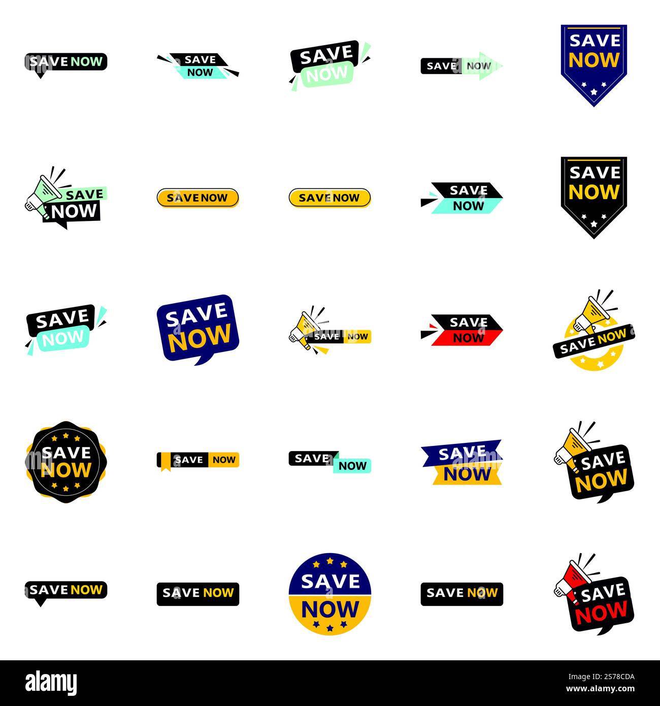 Risparmia ora 25 striscioni tipografici accattivanti per risparmiare Illustrazione Vettoriale