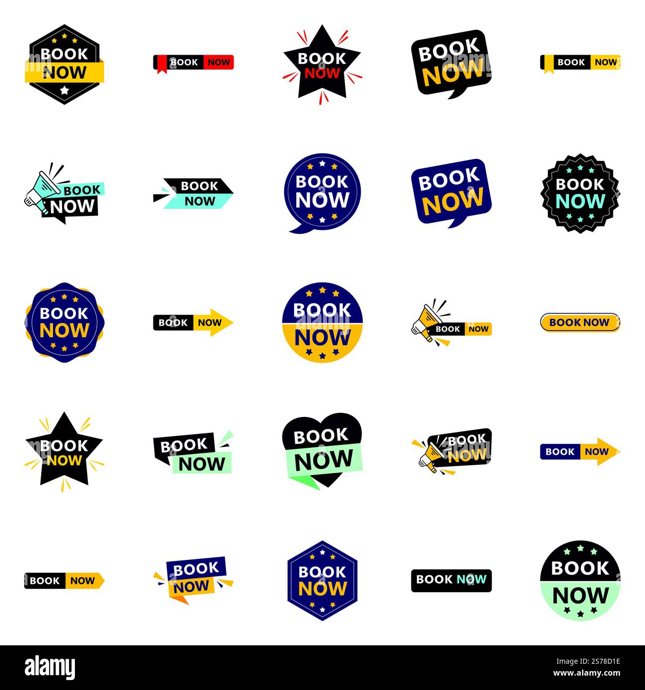 25 attraente Book Now Banners in una gamma di stili Illustrazione Vettoriale