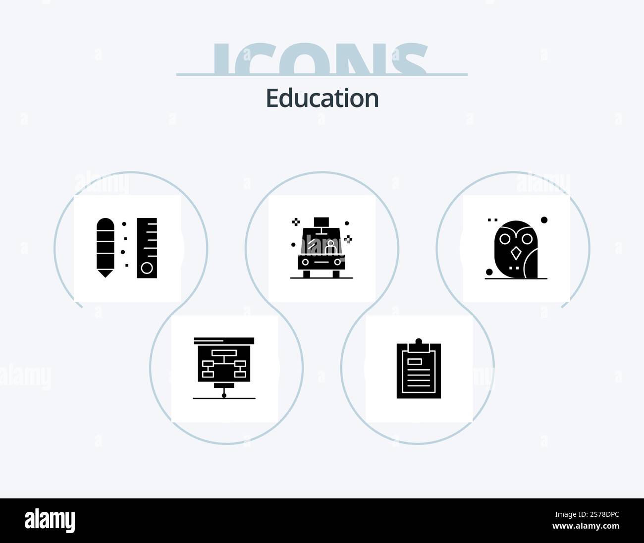 Education Glyph Icon Pack 5 Icon Design. scuola. trasporto. carta. navetta. righello Illustrazione Vettoriale Education Glyph Icon Pack 5 Icon Design. scuola. trasporto. carta. navetta. righello Illustrazione Vettoriale
