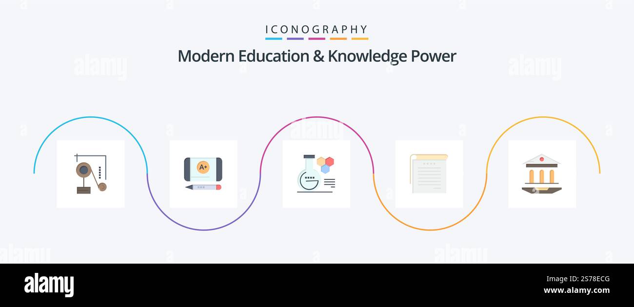 Istruzione moderna e conoscenza Power Flat 5 Icon Pack incluso il Web . internet . laboratorio . note per gli studenti. note Illustrazione Vettoriale