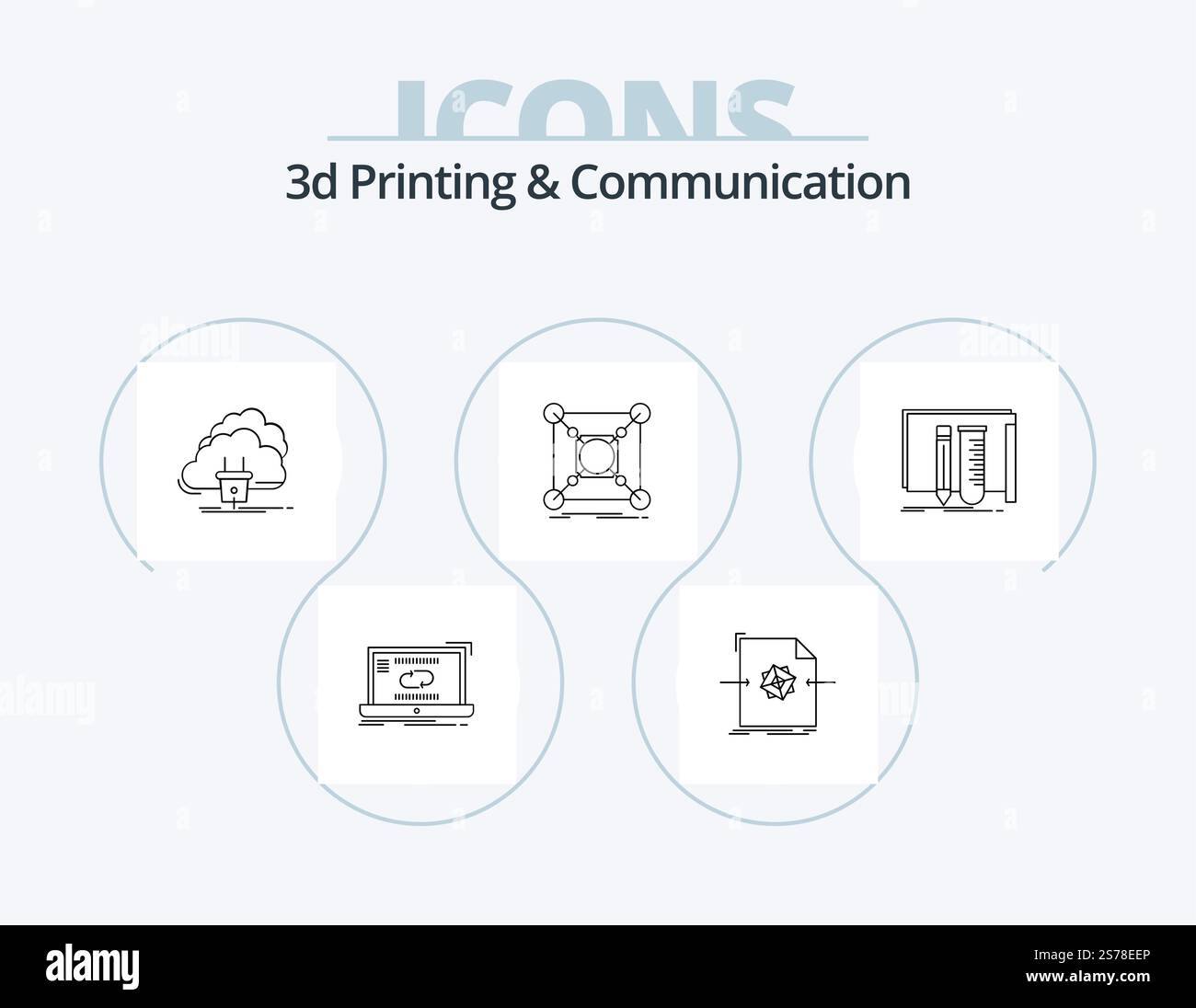 3D linea di stampa e comunicazione Icon Pack 5 Icon Design. file. 3d. impostazioni. web. netto Illustrazione Vettoriale