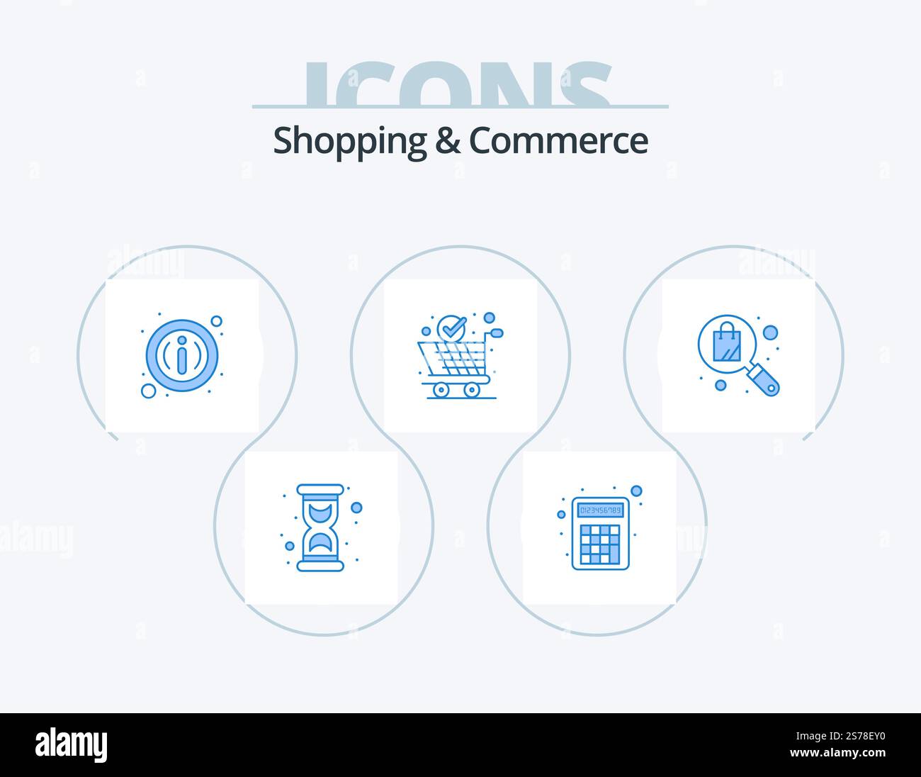 Shopping e Commercio Blue Icon Pack 5 Icon Design. ricerca. internazionale. dettagli. spedizione globale. consegna globale Illustrazione Vettoriale
