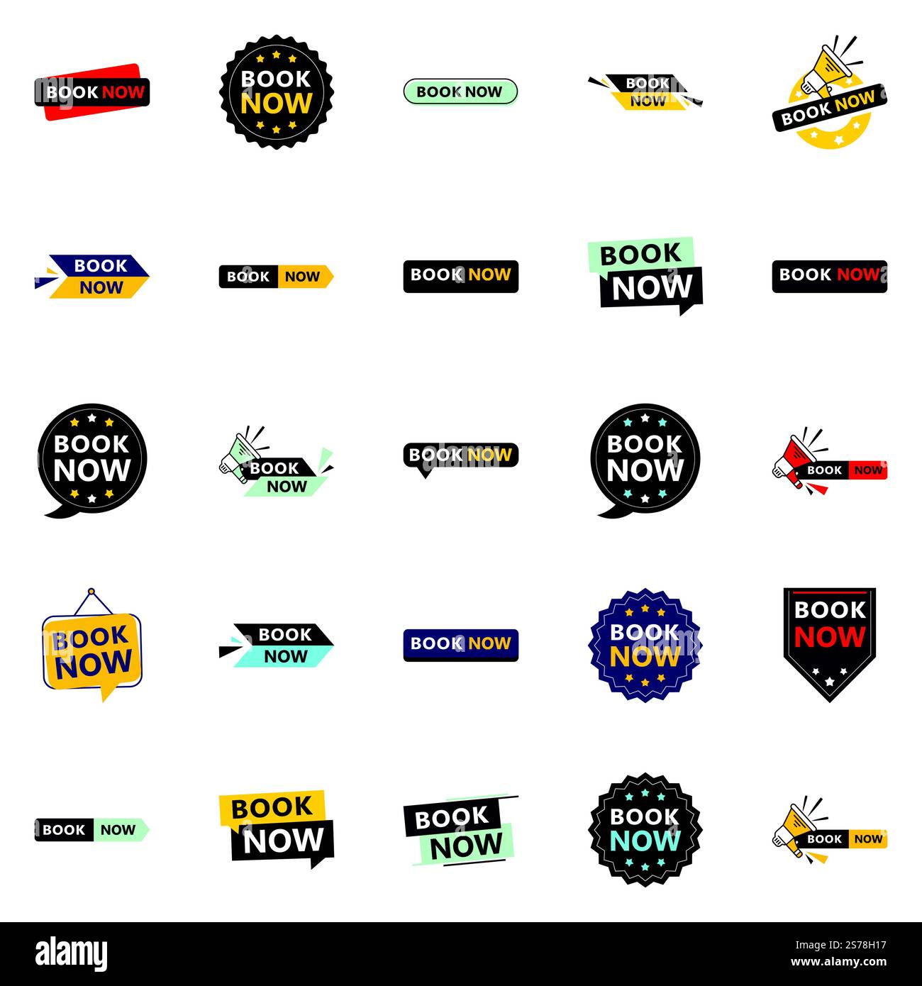 25 attraente Book Now Banners in una gamma di stili Illustrazione Vettoriale