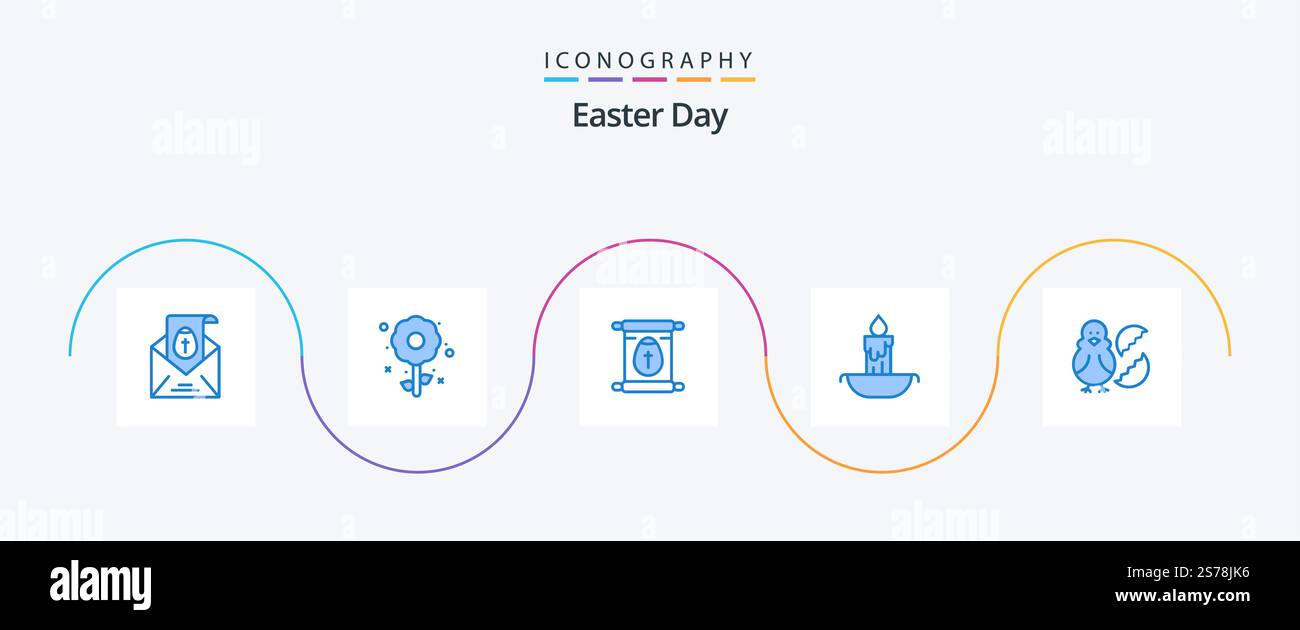 Pacchetto icone 5 blu di Pasqua con pollo incluso. vacanza. istruzione. pasqua. candela Illustrazione Vettoriale