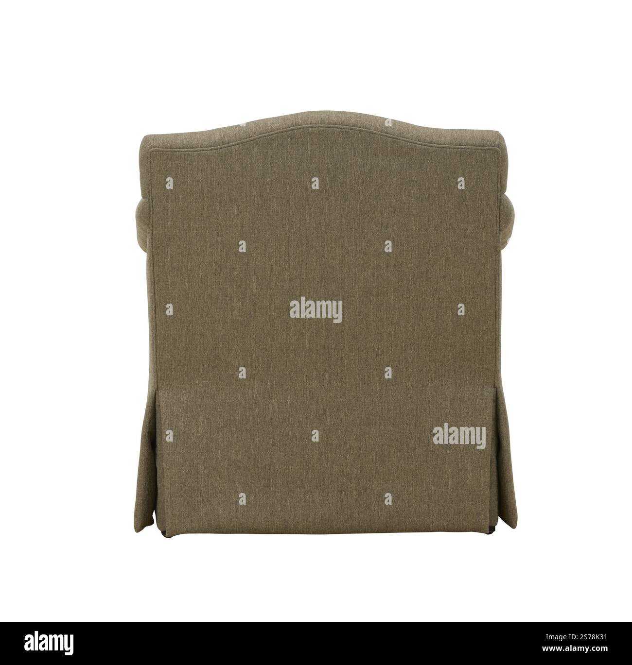 Una poltrona moderna con gambe in legno + percorso di ritaglio. La sedia è isolata su uno sfondo bianco. Foto Stock