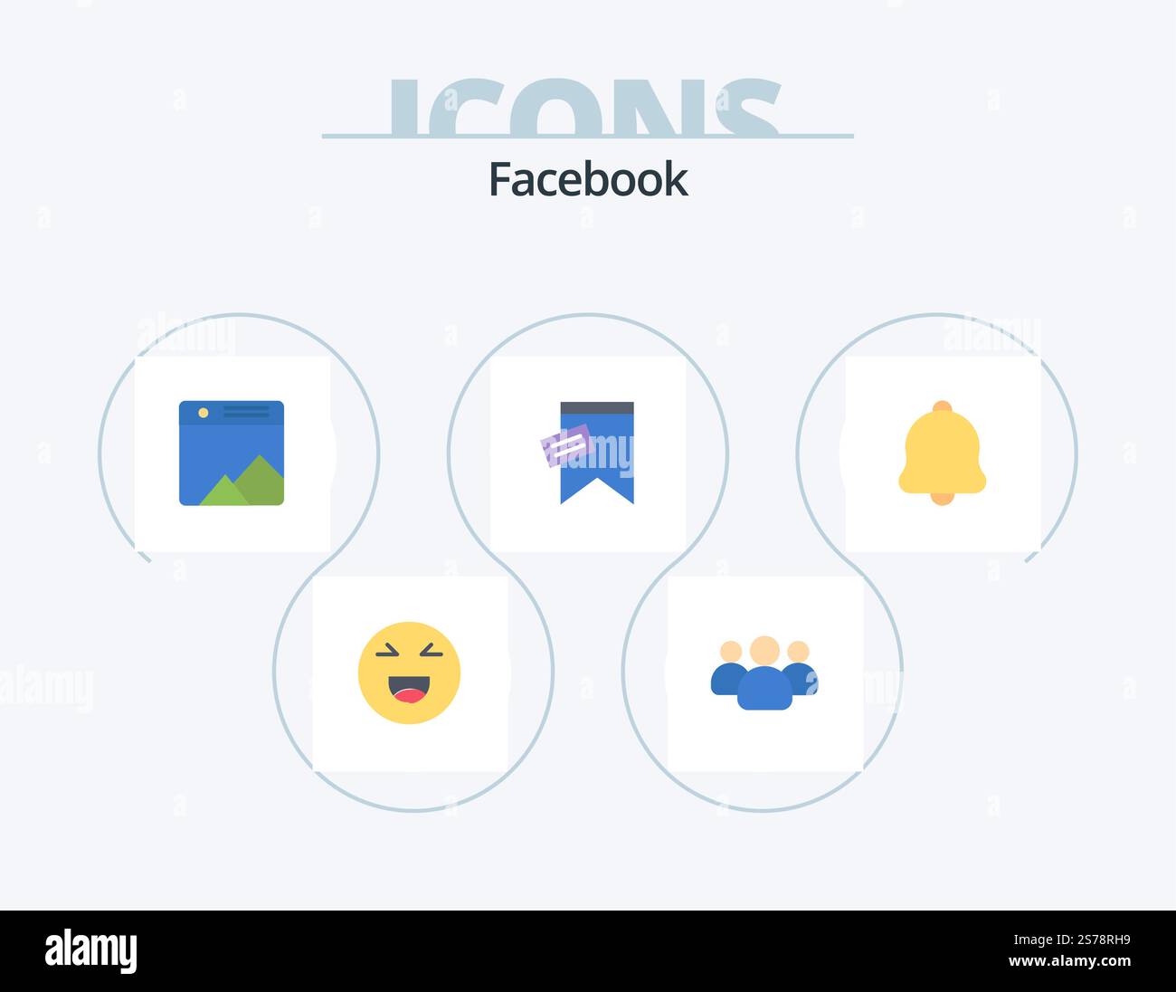 Facebook Flat Icon Pack 5 Icon Design. campana. testo. immagine. segnale. mark Illustrazione Vettoriale