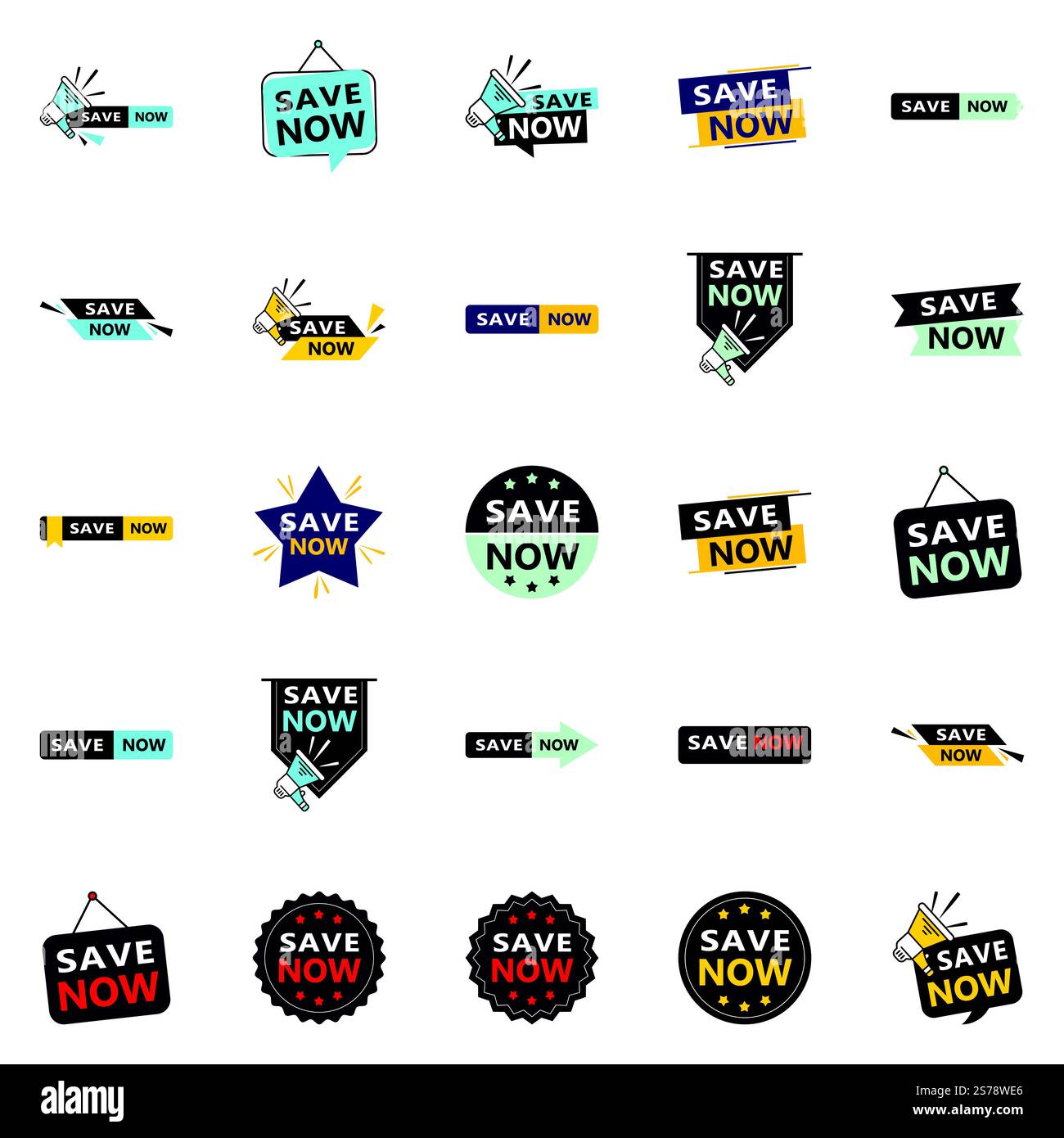 25 banner tipografici innovativi per un nuovo approccio alla promozione del risparmio Illustrazione Vettoriale