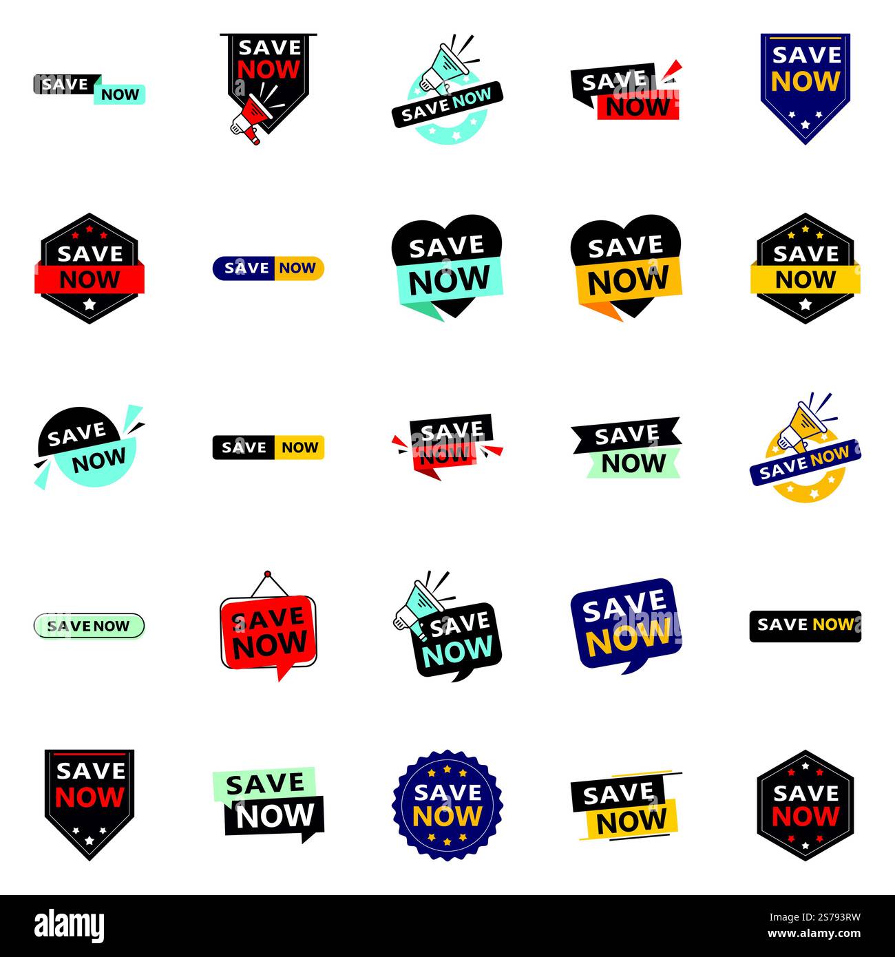 25 disegni tipografici di alta qualità per una promozione professionale risparmio Risparmia ora Illustrazione Vettoriale