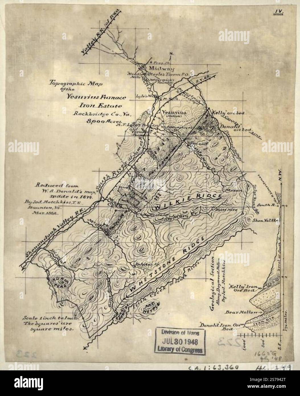 Mappa topografica del Vesuvio Furnace Iron Estate, Rockbridge Co., Virginia, 8.000 acri 1882 di Donald W. A., Hotchkiss Jedediah Foto Stock