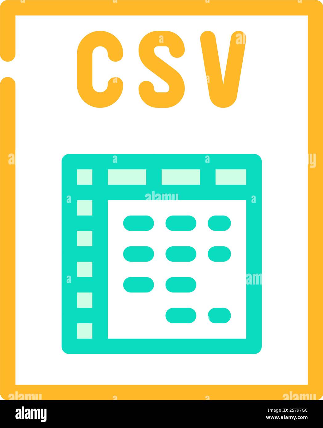 formato file csv, colore del documento, icona vettoriale. firma documento formato file csv. illustrazione del simbolo isolato. immagine vettoriale dell'icona del colore del documento in formato file csv Illustrazione Vettoriale