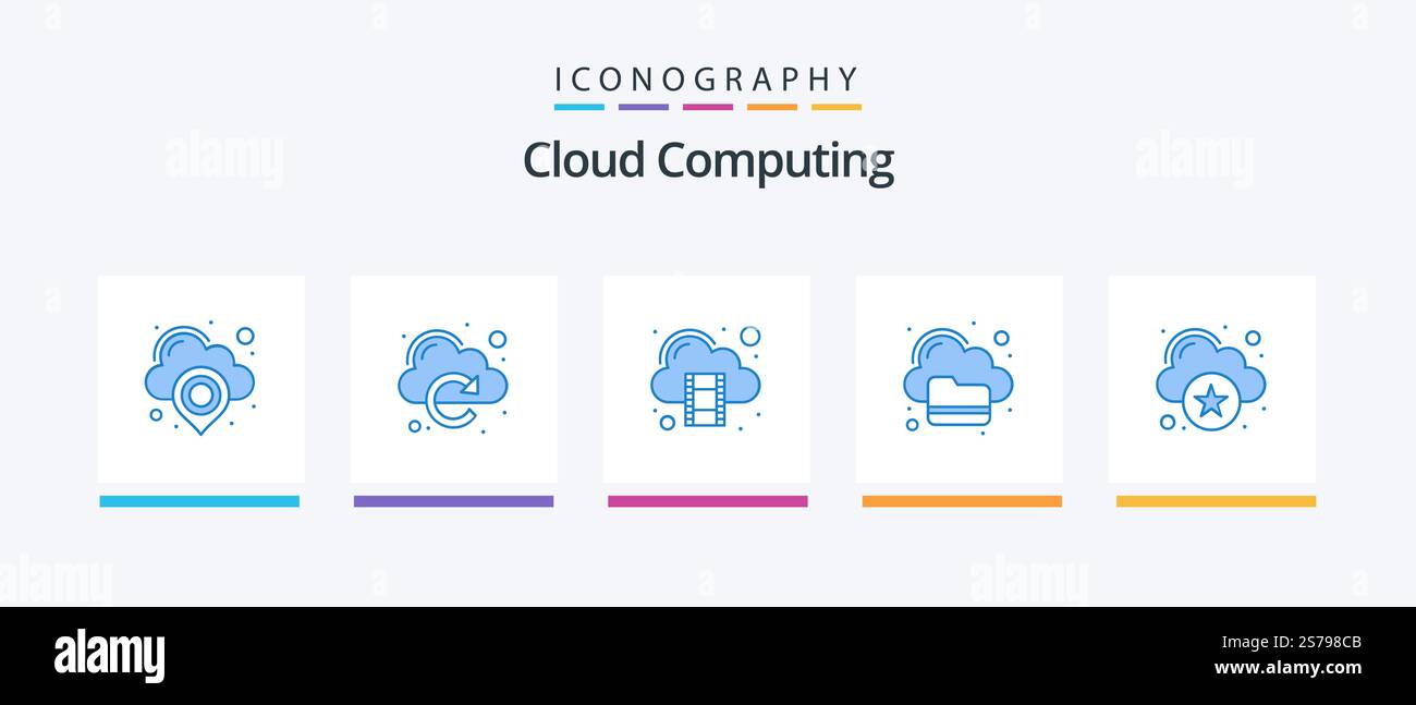 Pacchetto icone Cloud Computing Blue 5 con cloud. nuvola. sincronizzazione. informatica. Icone creative Design Illustrazione Vettoriale