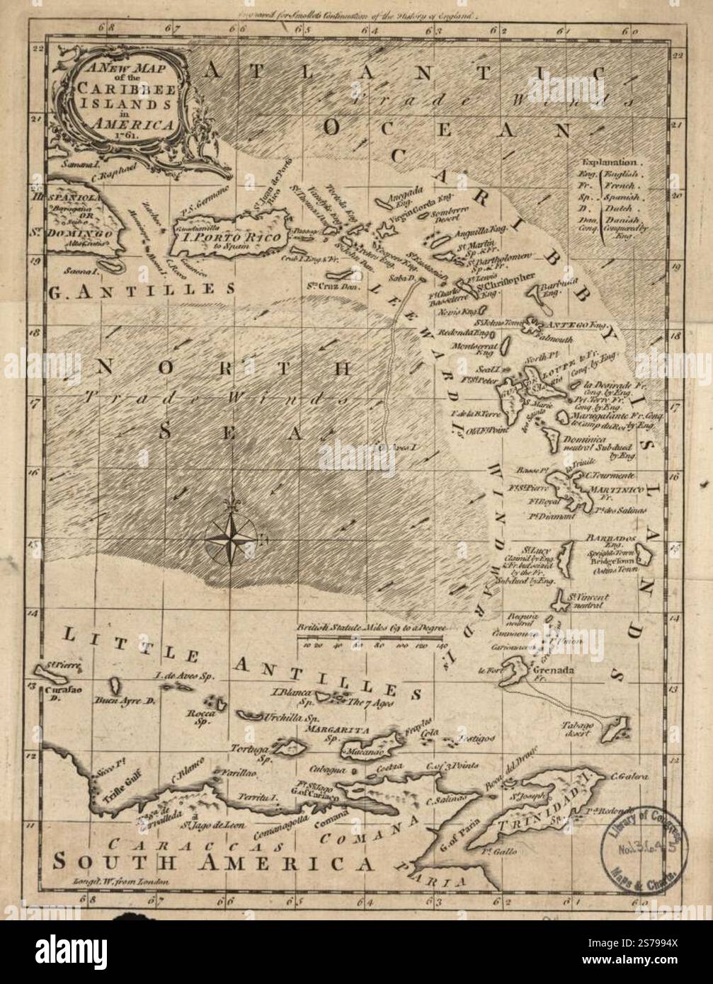 Una nuova mappa delle Isole Caribbee in America 1761 Foto Stock