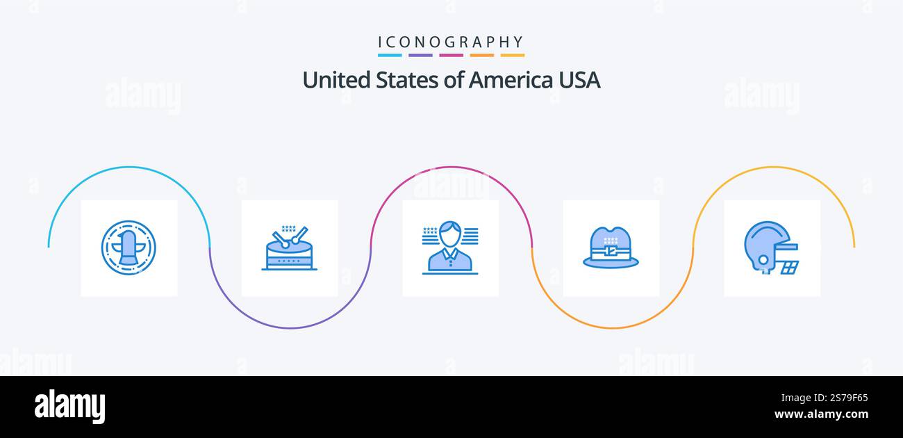 USA Blue 5 Icon Pack incluso . calcio. uomo. americano. tappo Illustrazione Vettoriale