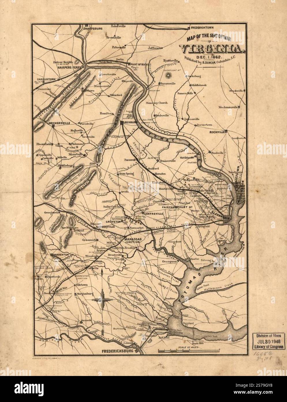 Mappa della sede della guerra in Virginia, 1 dicembre 1862. 1862 di Duncan B., PoE O. M. (Orlando Metcalfe) Foto Stock