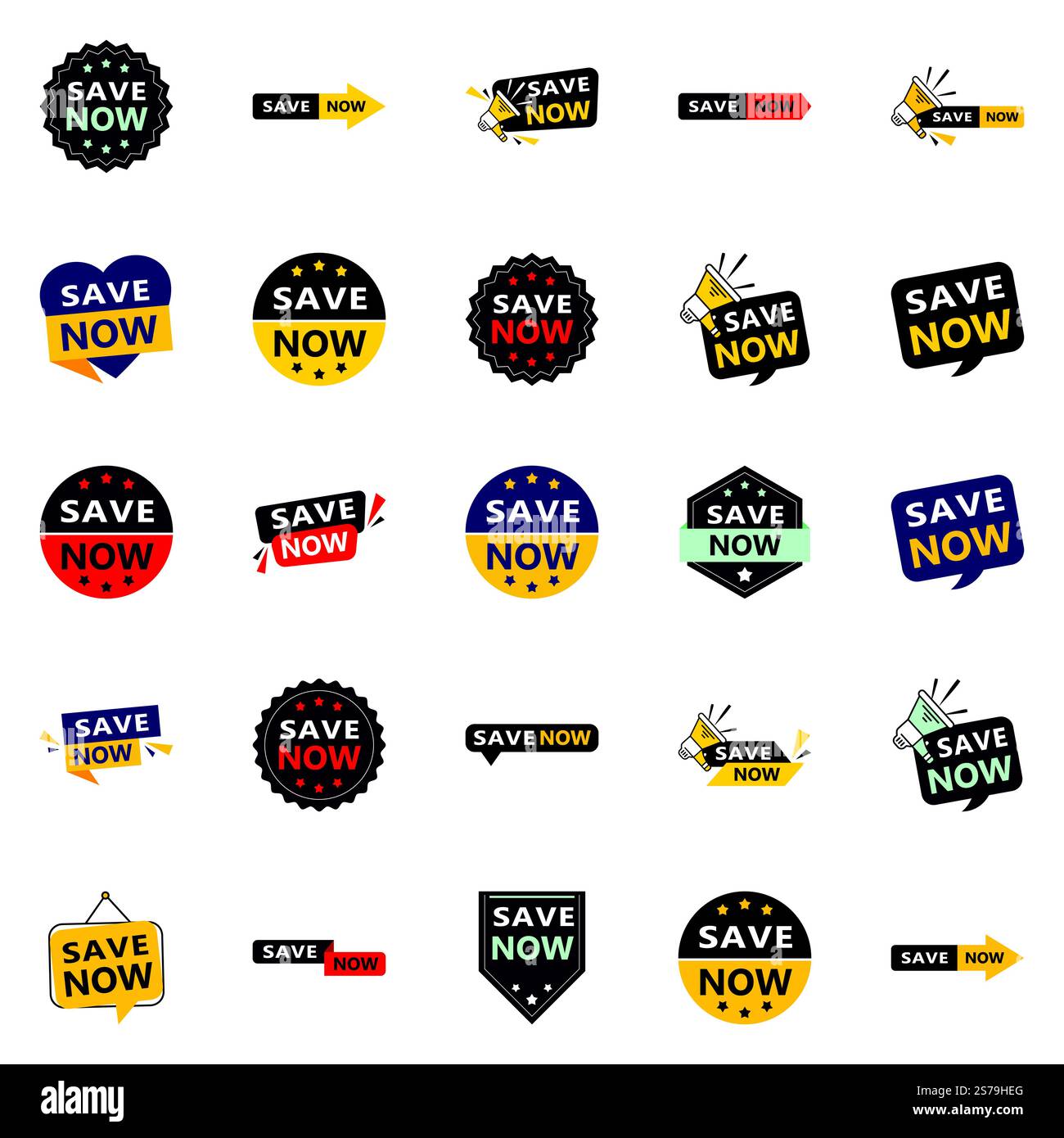 25 disegni tipografici professionali per un messaggio di salvataggio raffinato Salva ora Illustrazione Vettoriale